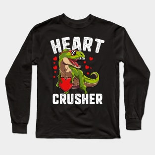 Heart Crusher Dinosaur T Rex Valentines Day Gift For Boys Kids Long Sleeve T-Shirt